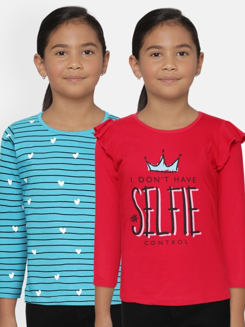 

Eteenz Girls Pack of 2 Printed Pure Cotton T-shirts, Multi