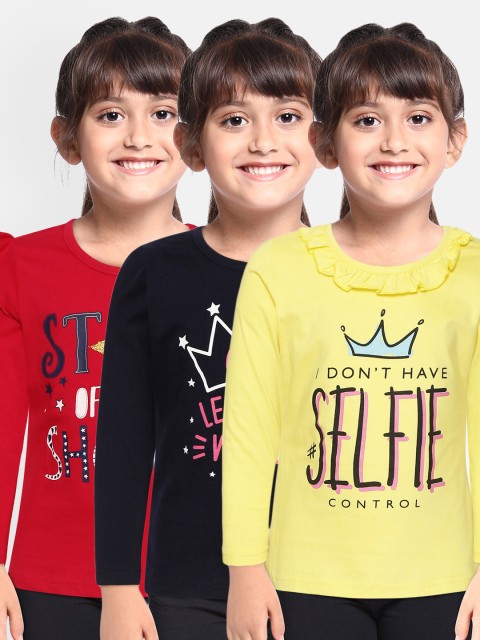 

Eteenz Girls Printed Cotton Pack of 2 Tops & 1 T-Shirt, Fuchsia