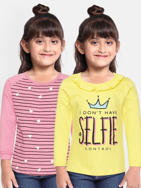

Eteenz Girls Pack of Printed Cotton Top & T-Shirt, Pink