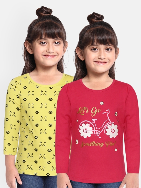 

Eteenz Girls Pack of 2 Printed Pure Cotton T-shirts, Yellow