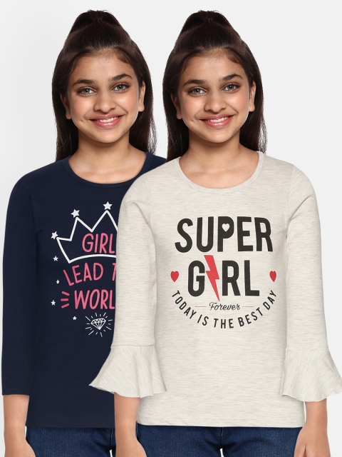 

Eteenz Girls Pack of 2 Printed Pure Cotton T-shirts, Multi