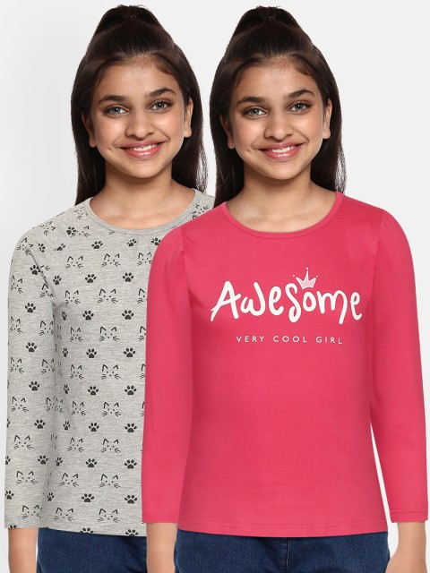 

Eteenz Girls Pack of 2 Printed Pure Cotton T-shirts, Multi
