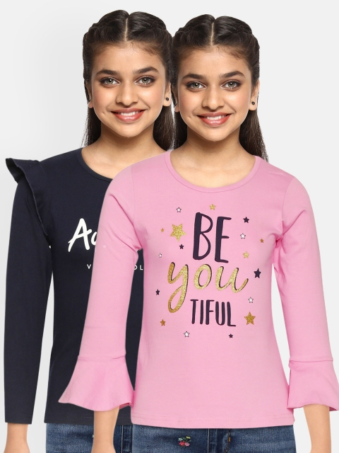 

Eteenz Girls Pack of 2 Printed Pure Cotton T-shirts, Multi