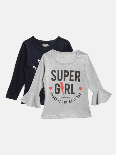 

Eteenz Girls Pack of 2 Printed Tops, Navy blue