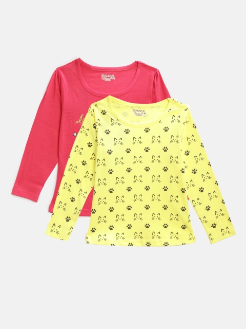 

Eteenz Girls Pack of 2 Printed Round Neck T-shirts, Pink