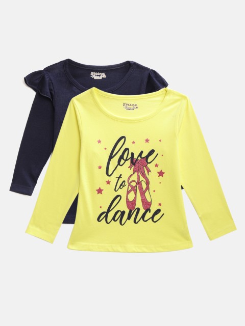 

Eteenz Girls Pack of 2 Printed Tops, Navy blue