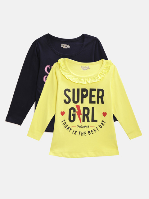 

Eteenz Girls Pack of 2 Printed Tops, Navy blue