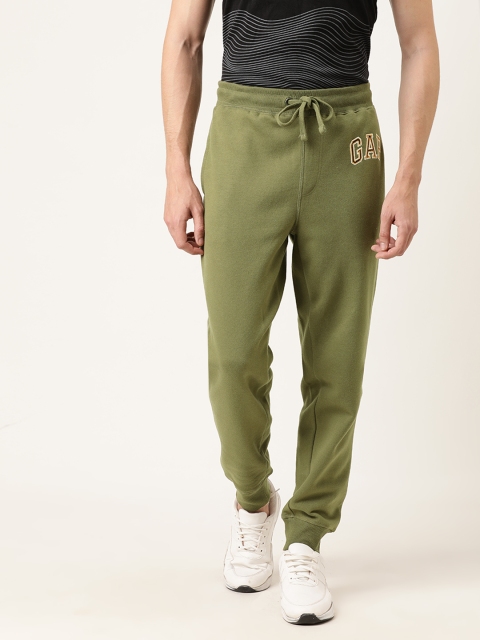 

GAP Men Olive Green Solid Straight Fit Joggers with Print