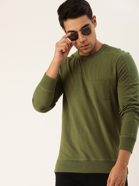 

GAP Men Olive Green Solid Round Neck T-shirt