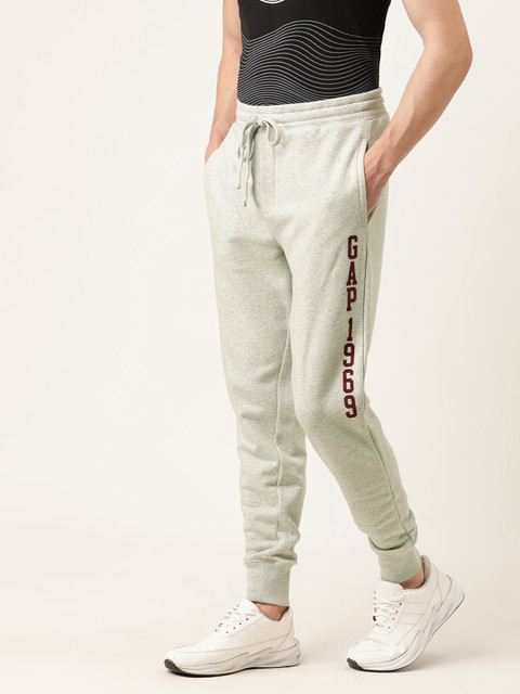 

GAP Men Grey Melange Solid Straight Fit Joggers with Logo Print