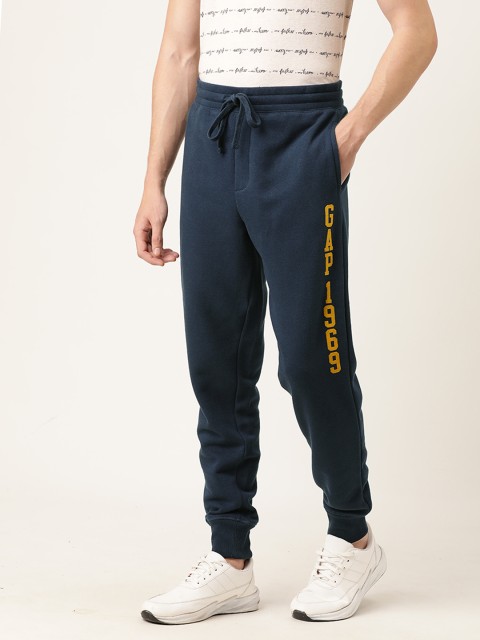 

GAP Men Navy Blue Solid Straight Fit Joggers with Logo Print