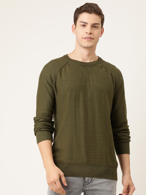 

GAP Men Olive Green Self Design Pullover Sweater