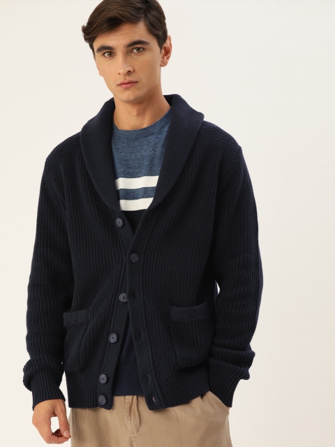

GAP Men Navy Blue Solid Front-Open Sweater