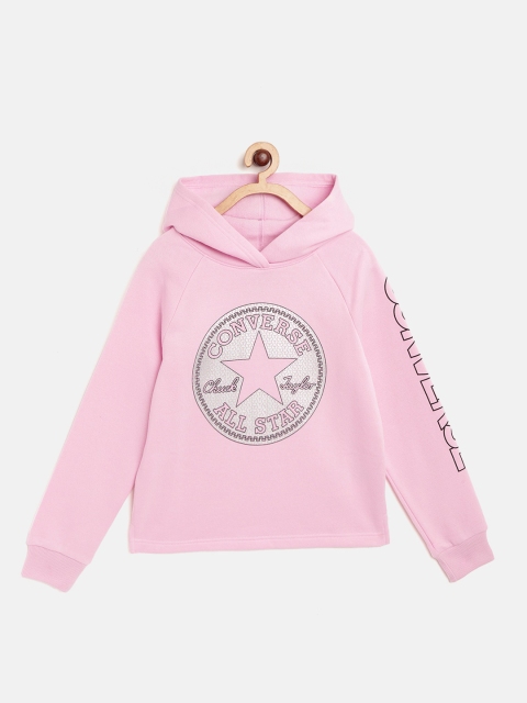 

Converse Girls Pink & Silver Brand Logo Print Hooded Sweatshirt