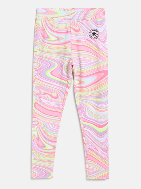 

Converse Girls Pink & Fluorescent Green Abstract Print Ankle Length Leggings