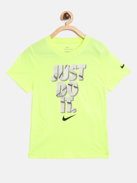 

Nike Boys Fluorescent Green & Off White Brand Logo Print JDI Sliced T-shirt