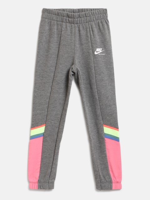 

Nike Girls Grey Melange & Pink Colourblocked Heritage Joggers