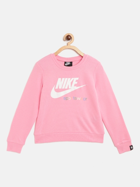 

Nike Girls Pink & White Heritage Crew Brand Logo Print Sweatshirt