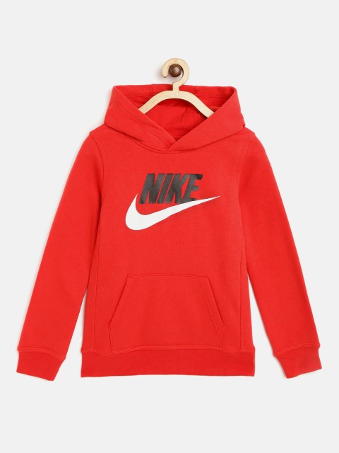 

Nike Boys Red Club HBR Brand Logo Print Hooded Sweatshirt