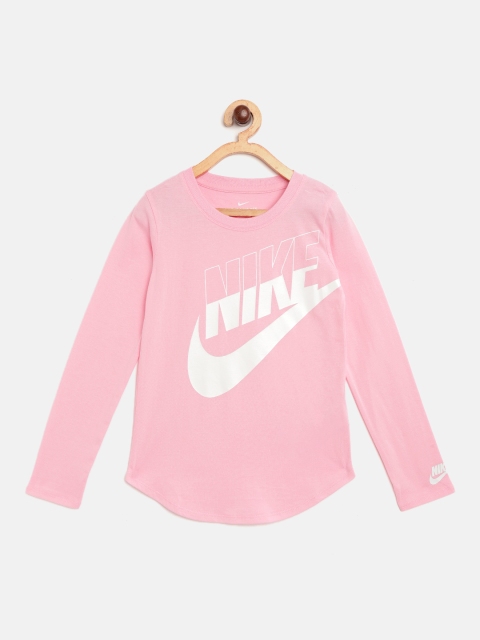 

Nike Girls Pink & White Split Brand Logo Print Round Neck T-shirt