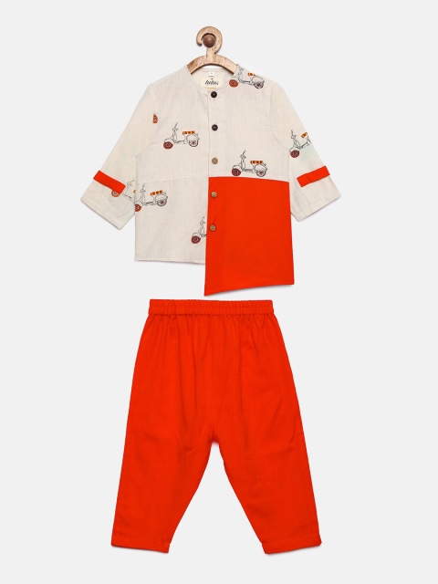 

Tutus By Tutu Boys Off-White & Red Embroidered Kurti with Pyjamas