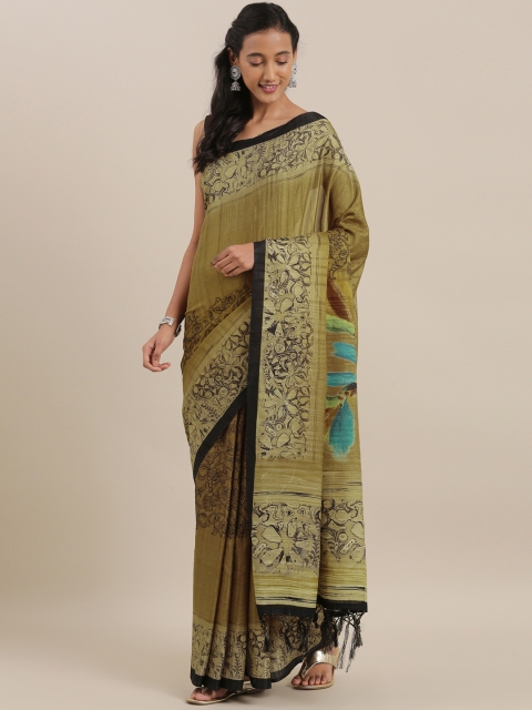 

The Chennai Silks Mustard Yellow Printed Viscose Rayon Saree