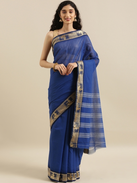 

The Chennai Silks Classicate Blue Solid Pure Cotton Saree