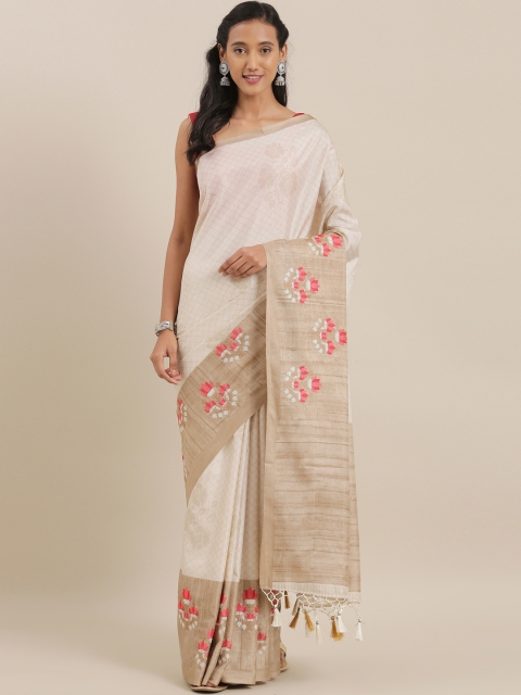 

The Chennai Silks Off-White Embroidered Saree