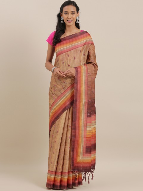 

The Chennai Silks Beige & Pink Viscose Rayon Embroidered Saree