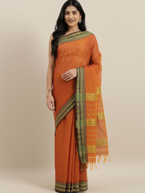 

The Chennai Silks Orange Solid Pure Cotton Saree