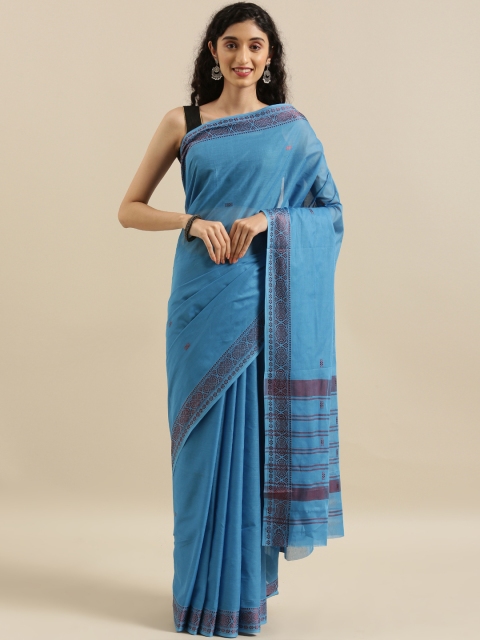 

The Chennai Silks Blue & Maroon Pure Cotton Woven Design Saree