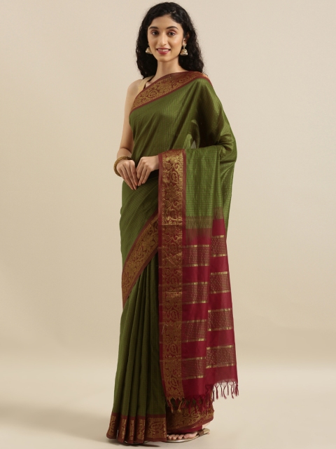 

The Chennai Silks Classicate Green Cotton Blend Woven Design Gadwal Saree