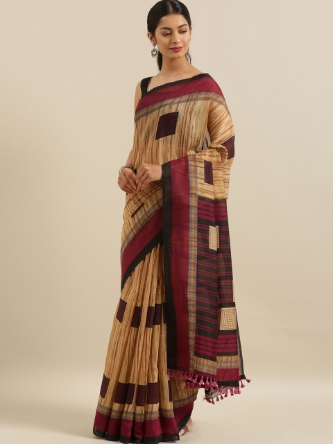 

The Chennai Silks Beige & Brown Printed Bhagalpuri Saree
