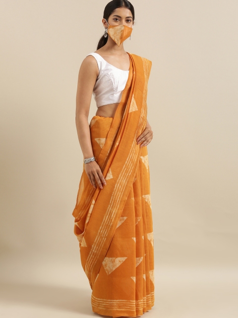 

The Chennai Silks Mustard Polyester Printed Bhagalpuri Saree With Matching Mask