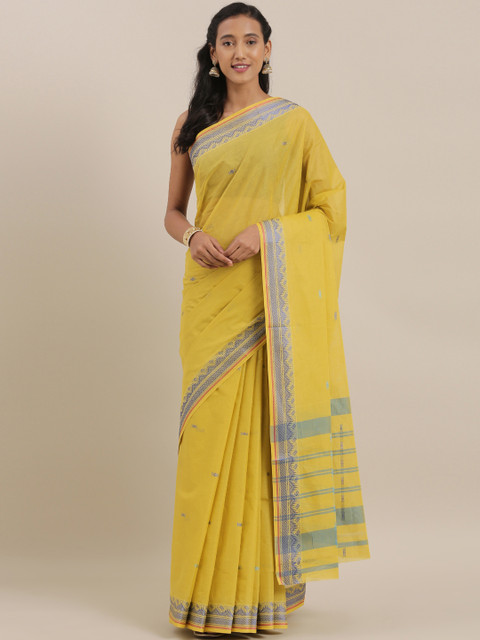 

The Chennai Silks Yellow & Silver-Toned Pure Cotton Woven Design Saree