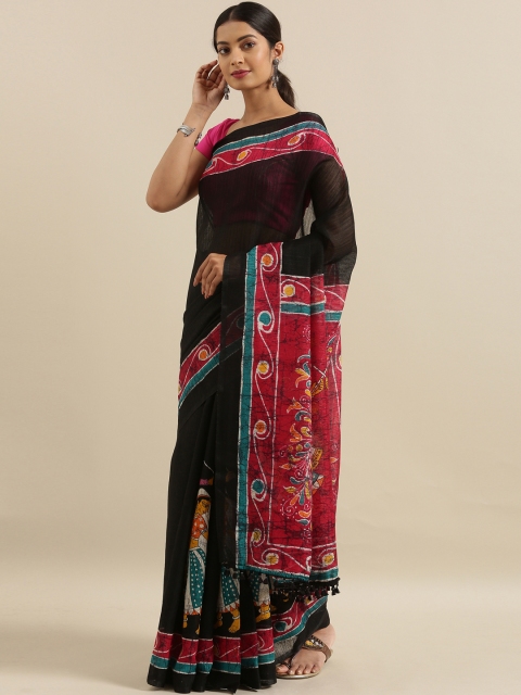 

The Chennai Silks Black & Red Polyester Printed Bhagalpuri Saree