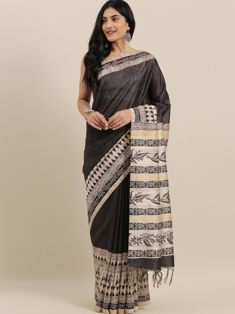 

The Chennai Silks Black Printed Viscose Rayon Saree