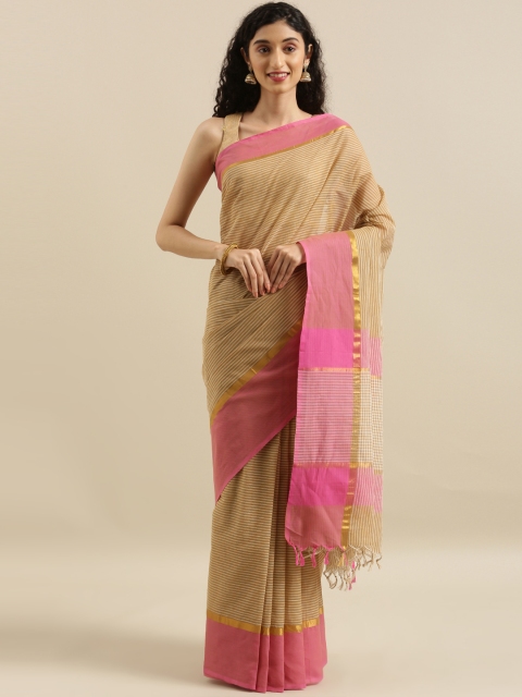 

The Chennai Silks Beige & Pink Pure Cotton Woven Design Saree