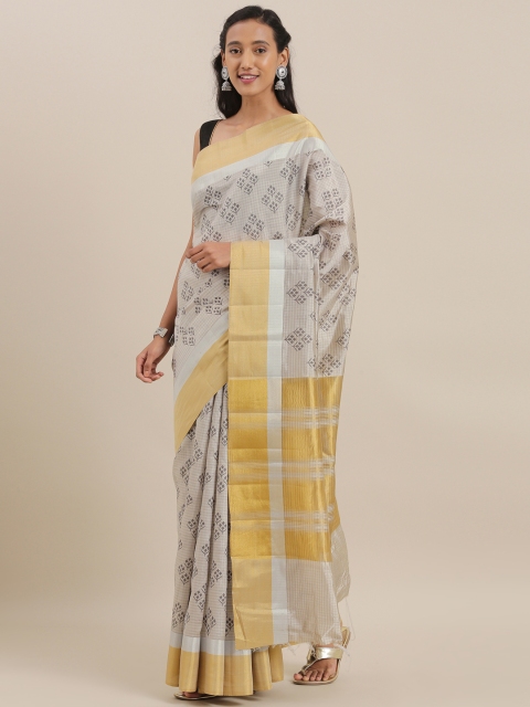 

The Chennai Silks Grey & Gold-Toned Viscose Rayon Printed Saree