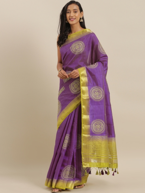 

The Chennai Silks Magenta Pink & Yellow Viscose Rayon Embroidered Saree