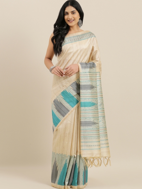 

The Chennai Silks Beige Printed Viscose Rayon Saree