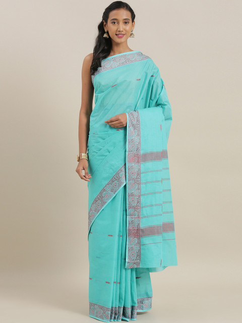 

The Chennai Silks Turquoise Blue & Brown Pure Cotton Woven Design Saree