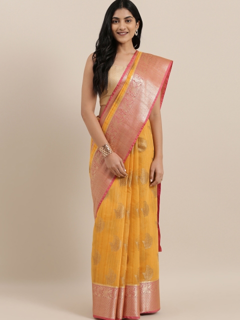 

The Chennai Silks Yellow & Gold-Toned Silk Cotton Woven Design Maheshwari Saree