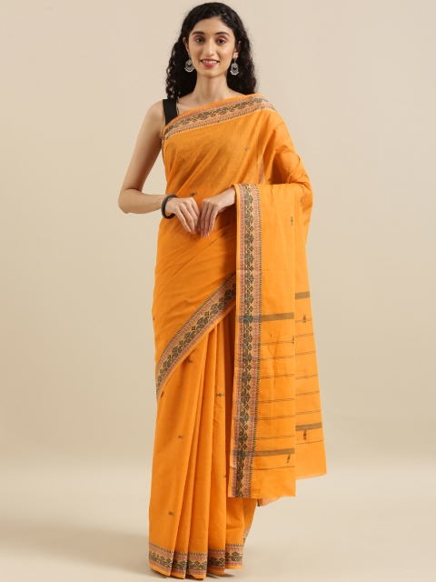 

The Chennai Silks Orange & Grey Pure Cotton Woven Design Saree