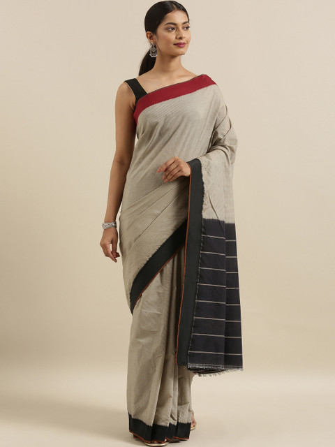 

The Chennai Silks Beige Checked Cotton Blend Dharward Saree