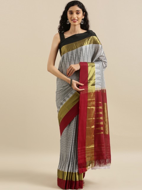 

The Chennai Silks Classicate Grey Woven Design Cotton Blend Saree