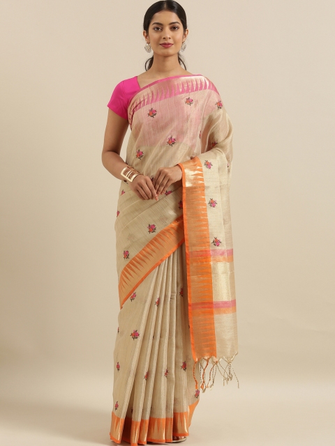 

The Chennai Silks Beige & Orange Tissue Printed Saree