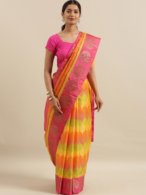 

The Chennai Silks Classicate Yellow & Pink Supernet Woven Design Kota Saree