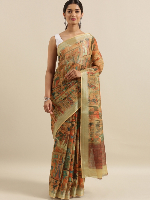 

The Chennai Silks Multicoloured Printed Linen Blend Saree, Multi