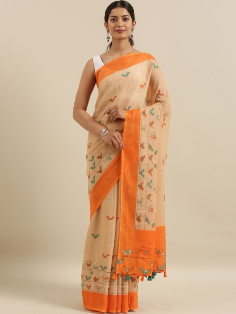 

The Chennai Silks Orange & Blue Linen Blend Printed Saree